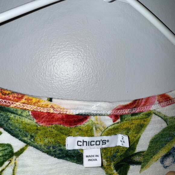 Chico's Floral Print Scoop Neck Puff Sleeve Top In White US Size Large - Picture 6 of 7